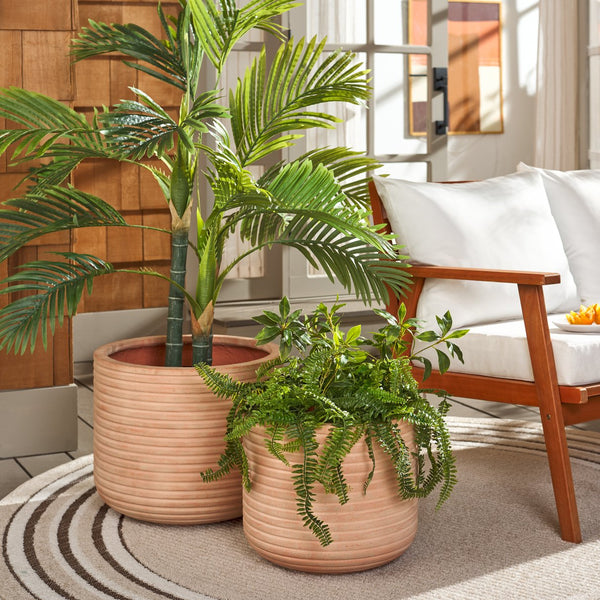 Safavieh Nardo Large Planter Set Of Two - Durable Ficonstone Pots With Sleek Modern Design For Indoor & Outdoor Terracotta Cement Pat1530d-set2