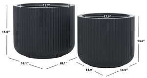 Safavieh Lucca Large Planter Set Of 2 – Elegant Vertical Stripe Design For Indoor And Outdoor Elegance Black Cement Pat1532a-set2