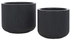 Safavieh Lucca Large Planter Set Of 2 – Elegant Vertical Stripe Design For Indoor And Outdoor Elegance Black Cement Pat1532a-set2