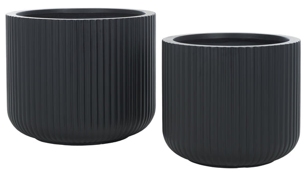Safavieh Lucca Large Planter Set Of 2 – Elegant Vertical Stripe Design For Indoor And Outdoor Elegance Black Cement Pat1532a-set2