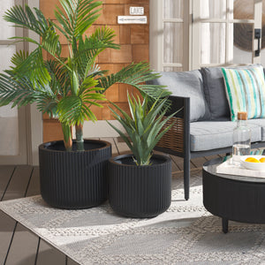 Safavieh Lucca Large Planter Set Of 2 – Elegant Vertical Stripe Design For Indoor And Outdoor Elegance Black Cement Pat1532a-set2