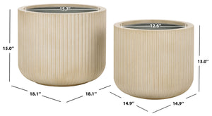 Safavieh Lucca Large Planter Set Of 2 – Elegant Vertical Stripe Design For Indoor And Outdoor Elegance Beige Cement Pat1532b-set2
