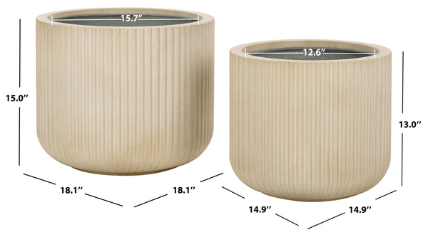 Safavieh Lucca Large Planter Set Of 2 – Elegant Vertical Stripe Design For Indoor And Outdoor Elegance Beige Cement Pat1532b-set2