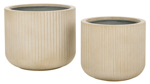 Safavieh Lucca Large Planter Set Of 2 – Elegant Vertical Stripe Design For Indoor And Outdoor Elegance Beige Cement Pat1532b-set2