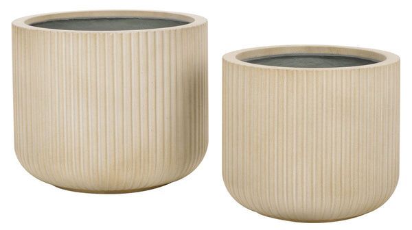 Safavieh Lucca Large Planter Set Of 2 – Elegant Vertical Stripe Design For Indoor And Outdoor Elegance Beige Cement Pat1532b-set2