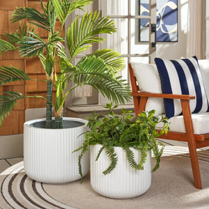 Safavieh LUCCA Planter Pot Set of 2 - Stylish Indoor/Outdoor Planters with Vertical Stripes for Any Décor White PAT1532C-SET2
