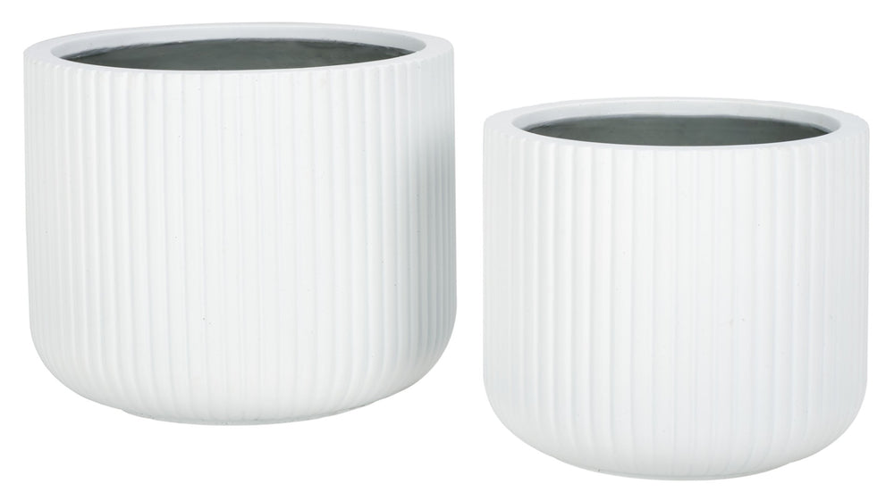 Safavieh LUCCA Planter Pot Set of 2 - Stylish Indoor/Outdoor Planters with Vertical Stripes for Any Décor White PAT1532C-SET2