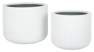 Safavieh Lucca Large Planter Set Of 2 – Elegant Vertical Stripe Design For Indoor And Outdoor Elegance White Cement Pat1532c-set2