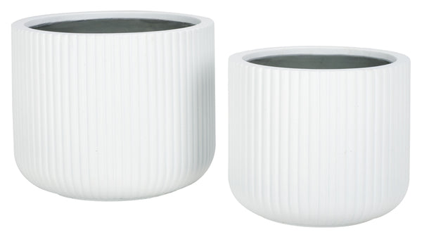 Safavieh Lucca Large Planter Set Of 2 – Elegant Vertical Stripe Design For Indoor And Outdoor Elegance White Cement Pat1532c-set2
