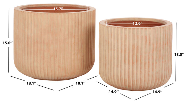 Safavieh Lucca Large Planter Set Of 2 – Elegant Vertical Stripe Design For Indoor And Outdoor Elegance Terracotta Cement Pat1532d-set2