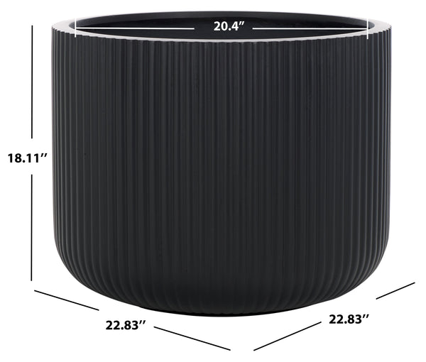 Safavieh Lucca Large Planter Pot - Elegant Ficonstone Design With Luxurious Black Finish & Vertical Stripes Black Ficonstone ,Cement Pat1533a