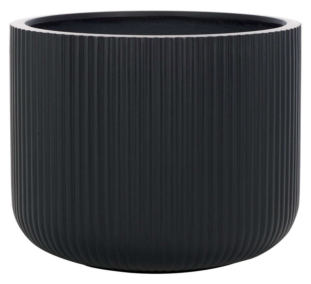 Safavieh Lucca Large Planter Pot - Elegant Ficonstone Design With Luxurious Black Finish & Vertical Stripes Black Ficonstone ,Cement Pat1533a
