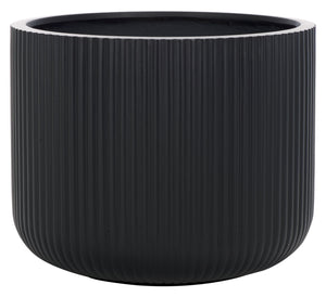 Safavieh Lucca Large Planter Pot - Elegant Ficonstone Design With Luxurious Black Finish & Vertical Stripes Black Ficonstone ,Cement Pat1533a