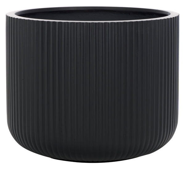 Safavieh Lucca Large Planter Pot - Elegant Ficonstone Design With Luxurious Black Finish & Vertical Stripes Black Ficonstone ,Cement Pat1533a