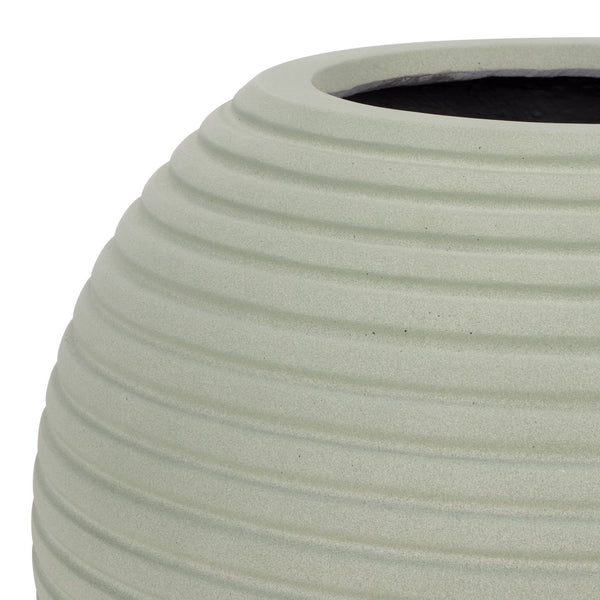 Mora Sculptural Planter In Muted Green Finish — Durable Ficonstone Sphere Pot For Indoor/Outdoor DéCor
