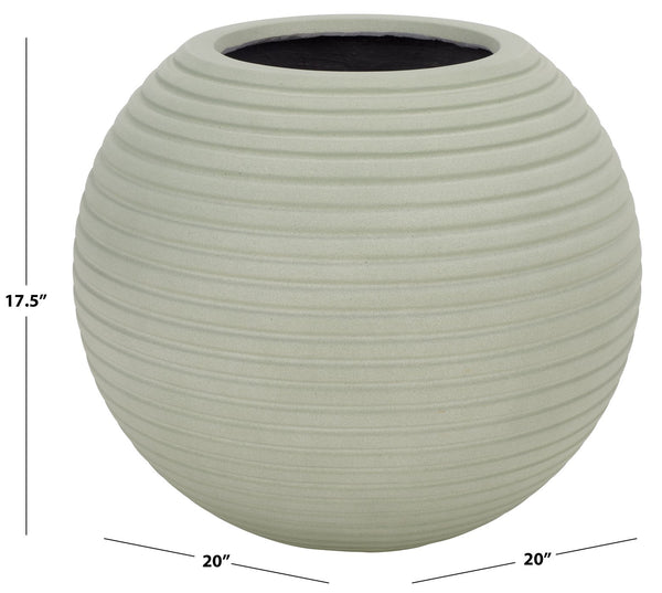 Mora Sculptural Planter In Muted Green Finish — Durable Ficonstone Sphere Pot For Indoor/Outdoor DéCor