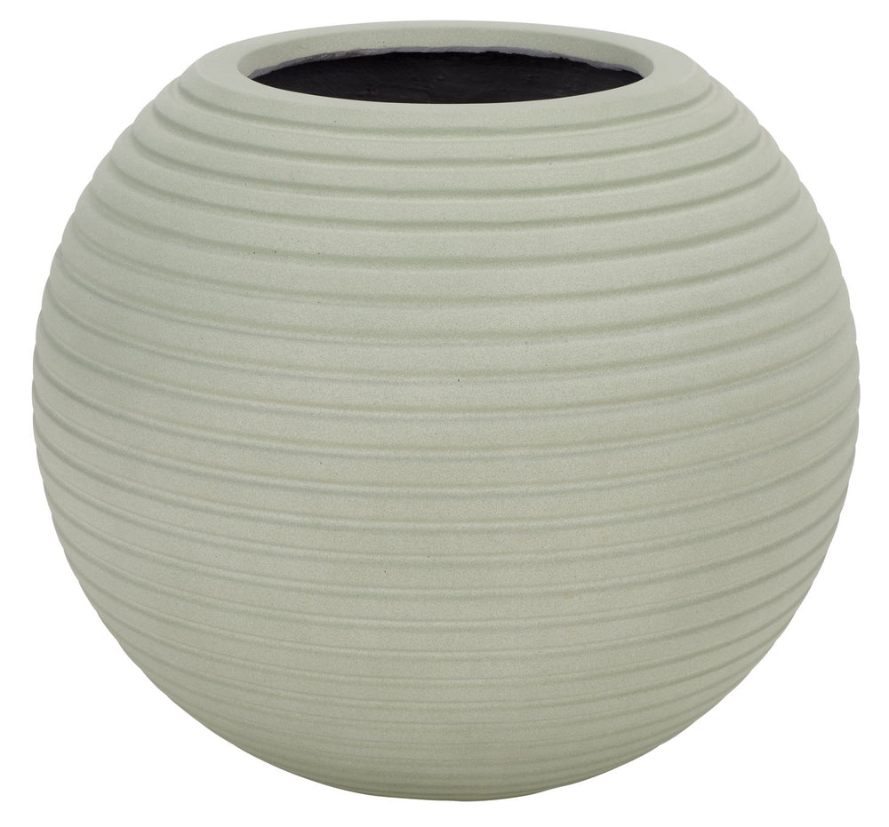 Mora Sculptural Planter In Muted Green Finish — Durable Ficonstone Sphere Pot For Indoor/Outdoor DéCor