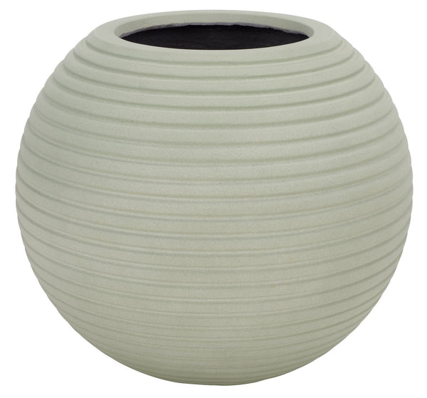 Mora Sculptural Planter In Muted Green Finish — Durable Ficonstone Sphere Pot For Indoor/Outdoor DéCor