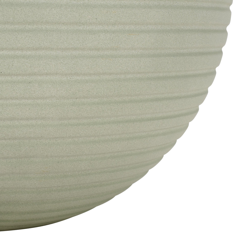 Mora Sculptural Planter In Muted Green Finish — Durable Ficonstone Sphere Pot For Indoor/Outdoor DéCor