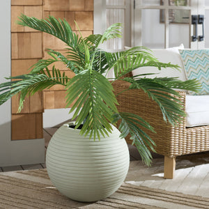 Mora Sculptural Planter In Muted Green Finish — Durable Ficonstone Sphere Pot For Indoor/Outdoor DéCor
