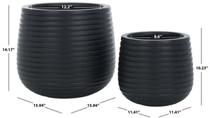 Safavieh JASPER Planter Pot Set - Modern Ficonstone Design for Indoor & Outdoor Greenery - Durable & Stylish Black PAT1535A-SET2