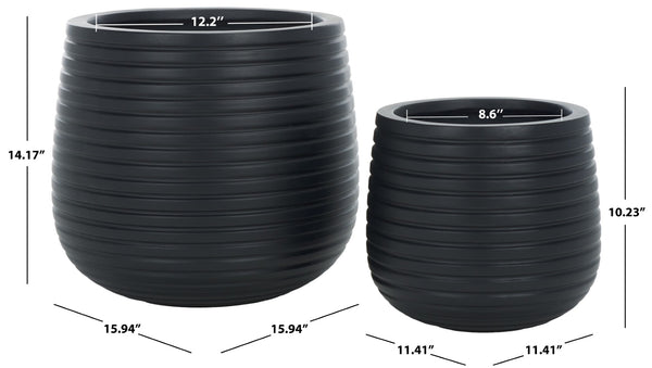 Safavieh JASPER Planter Pot Set - Modern Ficonstone Design for Indoor & Outdoor Greenery - Durable & Stylish Black PAT1535A-SET2