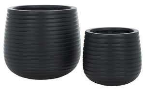 Safavieh JASPER Planter Pot Set - Modern Ficonstone Design for Indoor & Outdoor Greenery - Durable & Stylish Black PAT1535A-SET2
