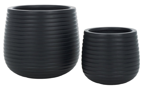 Safavieh JASPER Planter Pot Set - Modern Ficonstone Design for Indoor & Outdoor Greenery - Durable & Stylish Black PAT1535A-SET2