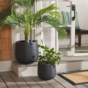 Safavieh JASPER Planter Pot Set - Modern Ficonstone Design for Indoor & Outdoor Greenery - Durable & Stylish Black PAT1535A-SET2