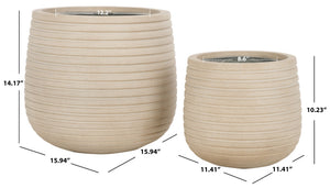 Safavieh JASPER Planter Pot Set - Modern Ficonstone Design for Indoor & Outdoor Greenery - Durable & Stylish Beige PAT1535B-SET2