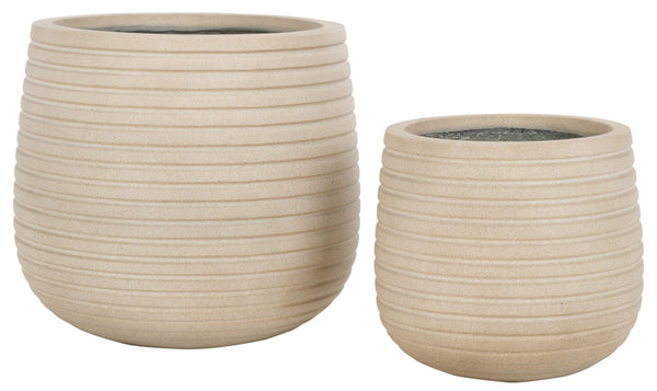 Safavieh JASPER Planter Pot Set - Modern Ficonstone Design for Indoor & Outdoor Greenery - Durable & Stylish Beige PAT1535B-SET2