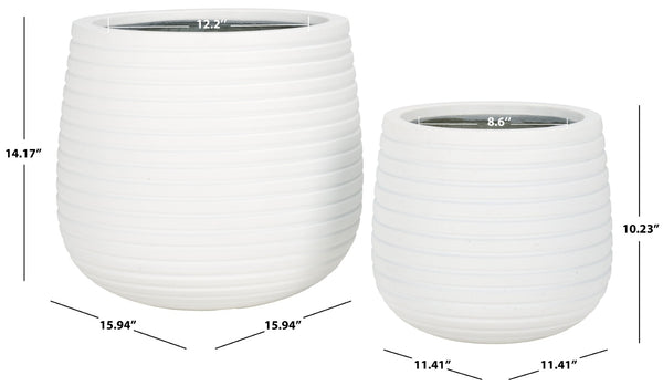 Safavieh JASPER Planter Pot Set - Modern Ficonstone Design for Indoor & Outdoor Greenery - Durable & Stylish White PAT1535C-SET2