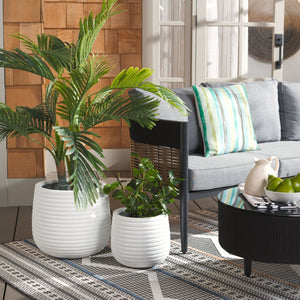 Safavieh JASPER Planter Pot Set - Modern Ficonstone Design for Indoor & Outdoor Greenery - Durable & Stylish White PAT1535C-SET2