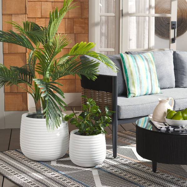 Safavieh JASPER Planter Pot Set - Modern Ficonstone Design for Indoor & Outdoor Greenery - Durable & Stylish White PAT1535C-SET2