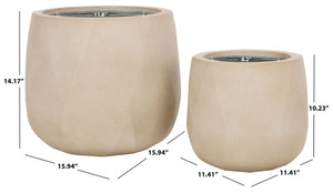 Safavieh KANE Planter Pot - Modern Matte Finish Outdoor Container for Stylish Indoor and Outdoor Spaces Beige PAT1536B-SET2