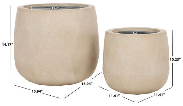 Safavieh KANE Planter Pot - Modern Matte Finish Outdoor Container for Stylish Indoor and Outdoor Spaces Beige PAT1536B-SET2