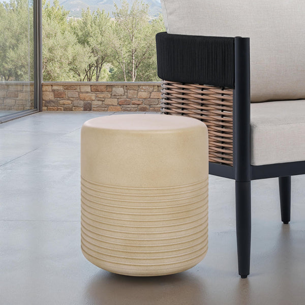 Safavieh Astrid Side Table – Elevate Your Outdoor Space With Sophisticated Ficonstone Design And Durability Beige  Pat1537b