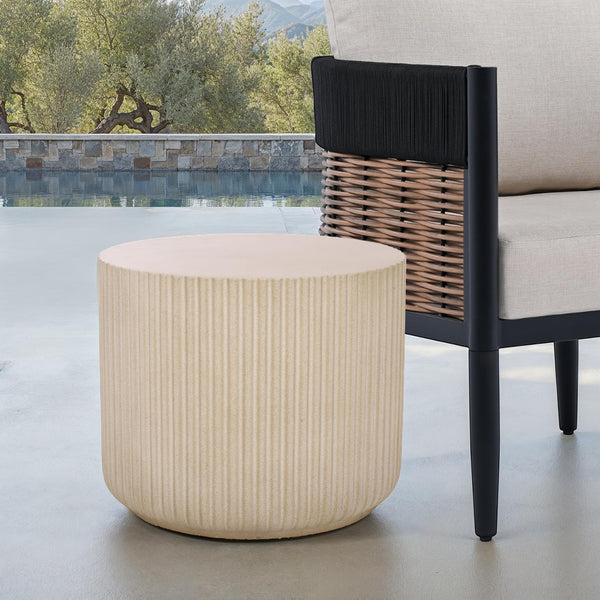Safavieh Napa Contemporary Outdoor Side Table - Elegant Ficonstone Design For Stylish And Durable Spaces Beige  Pat1540b