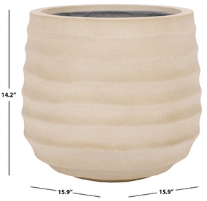 Safavieh Marta Planter Pot - Elegant Black Ficonstone Design For Gardens And Patios, Timeless Appeal Beige Ficonstone Pat1542b