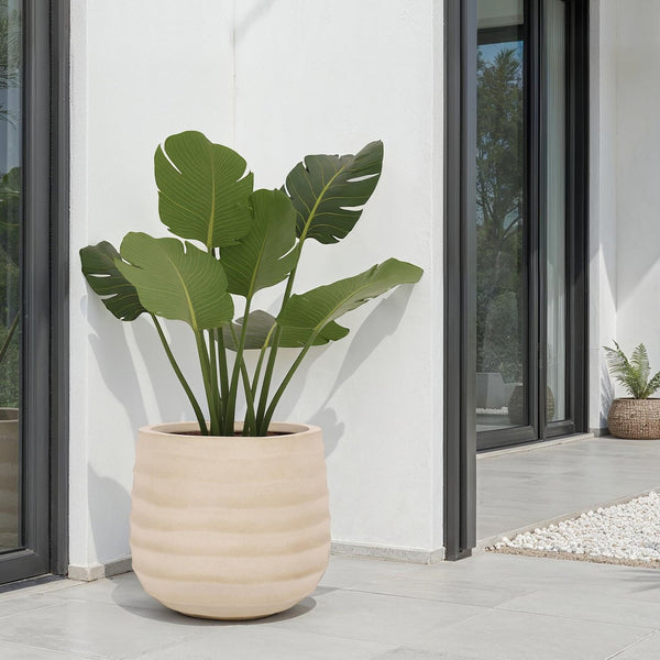 Safavieh Marta Planter Pot - Elegant Black Ficonstone Design For Gardens And Patios, Timeless Appeal Beige Ficonstone Pat1542b