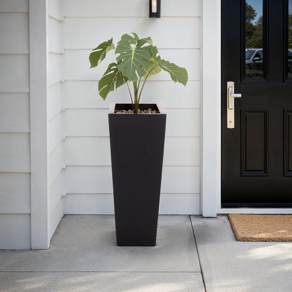 Safavieh Paloma Planter - Contemporary Black Ficonstone Planter For Elegant Outdoor Spaces And Gardens Black Ficonstone Pat1543a