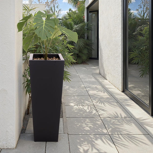 Safavieh Paloma Planter - Contemporary Black Ficonstone Planter For Elegant Outdoor Spaces And Gardens Black Ficonstone Pat1543a