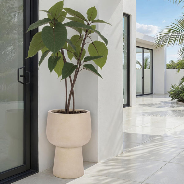 Safavieh Olivia Pedestal Planter - Elegant Black Ficonstone Design For Stunning Outdoor Display And Decor Beige Ficonstone Pat1545b