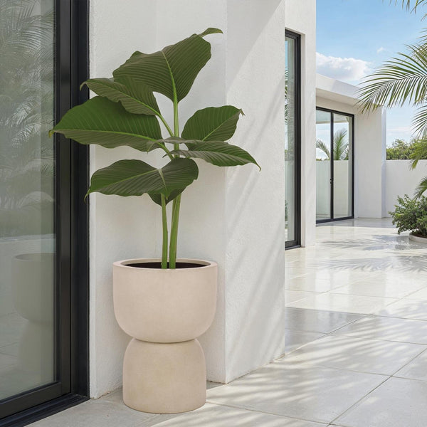 Safavieh Ricco Pedestal Planter In Black - Elevate Your Outdoor Space With Modern Design And Durability Beige Ficonstone Pat1546b