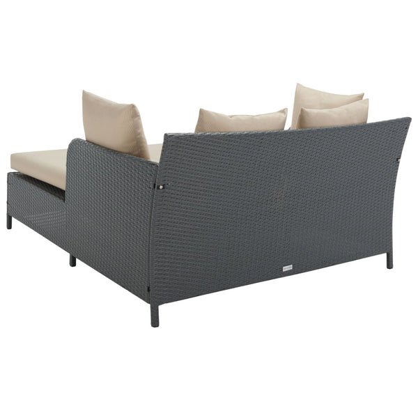 Safavieh AUGUST Daybed - Luxurious Outdoor Lounging with Plush Cushions for Poolside Relaxation & Style Titanium / Sand PAT2500A
