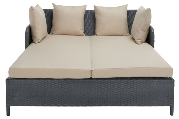 Safavieh AUGUST Daybed - Luxurious Outdoor Lounging with Plush Cushions for Poolside Relaxation & Style Titanium / Sand PAT2500A