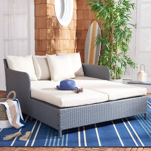 Safavieh AUGUST Daybed - Luxurious Outdoor Lounging with Plush Cushions for Poolside Relaxation & Style Titanium / Sand PAT2500A