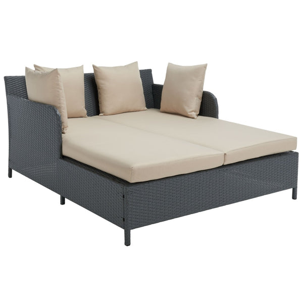 Safavieh AUGUST Daybed - Luxurious Outdoor Lounging with Plush Cushions for Poolside Relaxation & Style Titanium / Sand PAT2500A