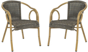 Safavieh DAGNY Arm Chairs - Elegant Retro-Chic Design for Indoor & Outdoor Relaxation and Comfort Chocolate PAT4000A-SET2