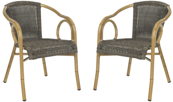 Safavieh DAGNY Arm Chairs - Elegant Retro-Chic Design for Indoor & Outdoor Relaxation and Comfort Chocolate PAT4000A-SET2